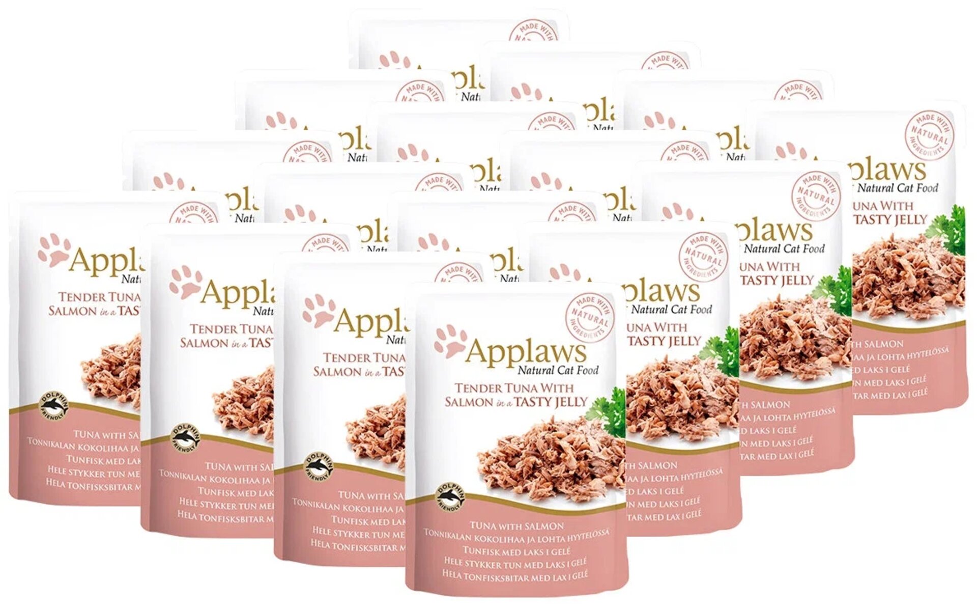 Влажный беззерновой корм для кошек Applaws с тунцом и лососем 70 г (кусочки в желе) изготовлен из свежей рыбы. Желе из бульона с натуральными загустителями помогает пищеварению, выводит шерсть и содержит таурин для сердца и здоровья глаз. Желирующий элемент добывается из морских водорослей. Корм не содержит искусственных добавок и состоит из трех ингредиентов.