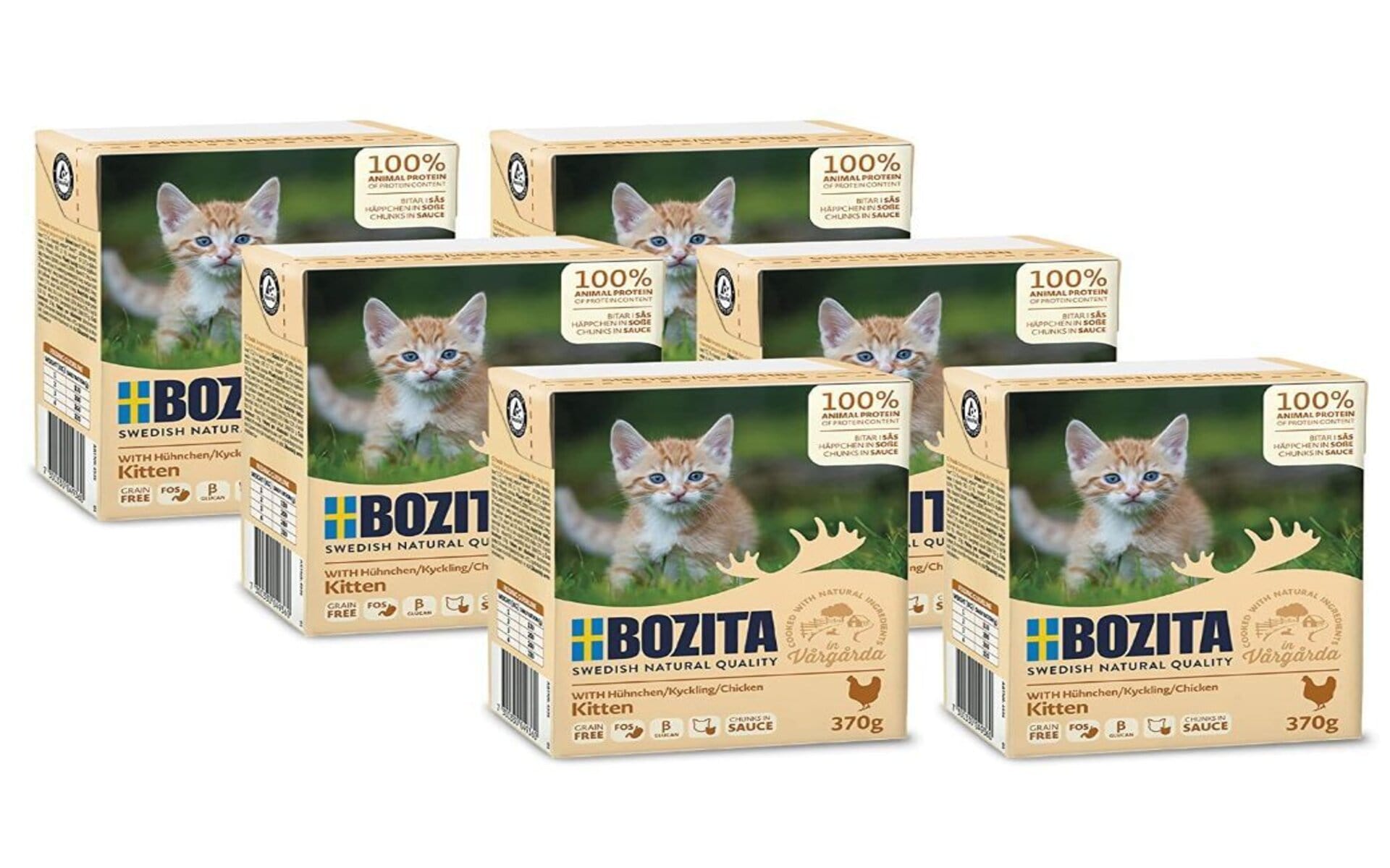 Влажный корм для котят Bozita — это полнорационное питание для малышей от 1 до 12 месяцев. В составе корма содержится оптимальное количество белка, жира, клетчатки, витаминов и минералов, необходимых для здорового роста и развития котёнка.