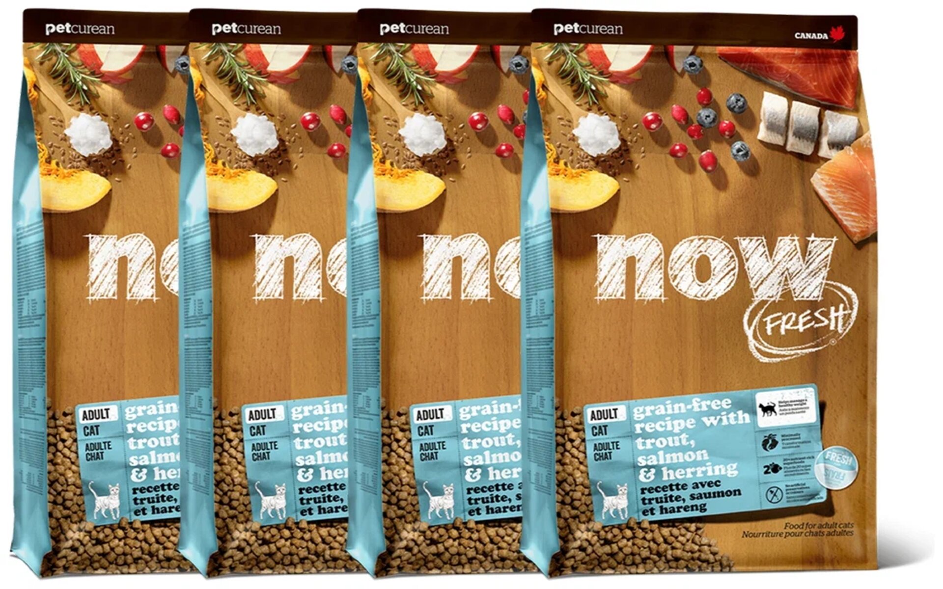 Корм для кошек NOW FRESH Grain Free Fish Recipe for Adult Cats состоит из 100% свежей форели, лосося и сельди, обеспечивая высокое качество и быструю усвояемость белка. Это первый беззерновой корм со сбалансированным содержанием белков и жиров